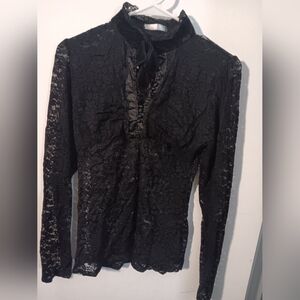 Chic Black Lace Women's Blouse